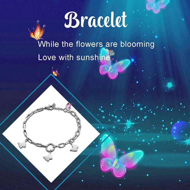 Women Butterfly Link Bracelets Jewelry Stainless Steel