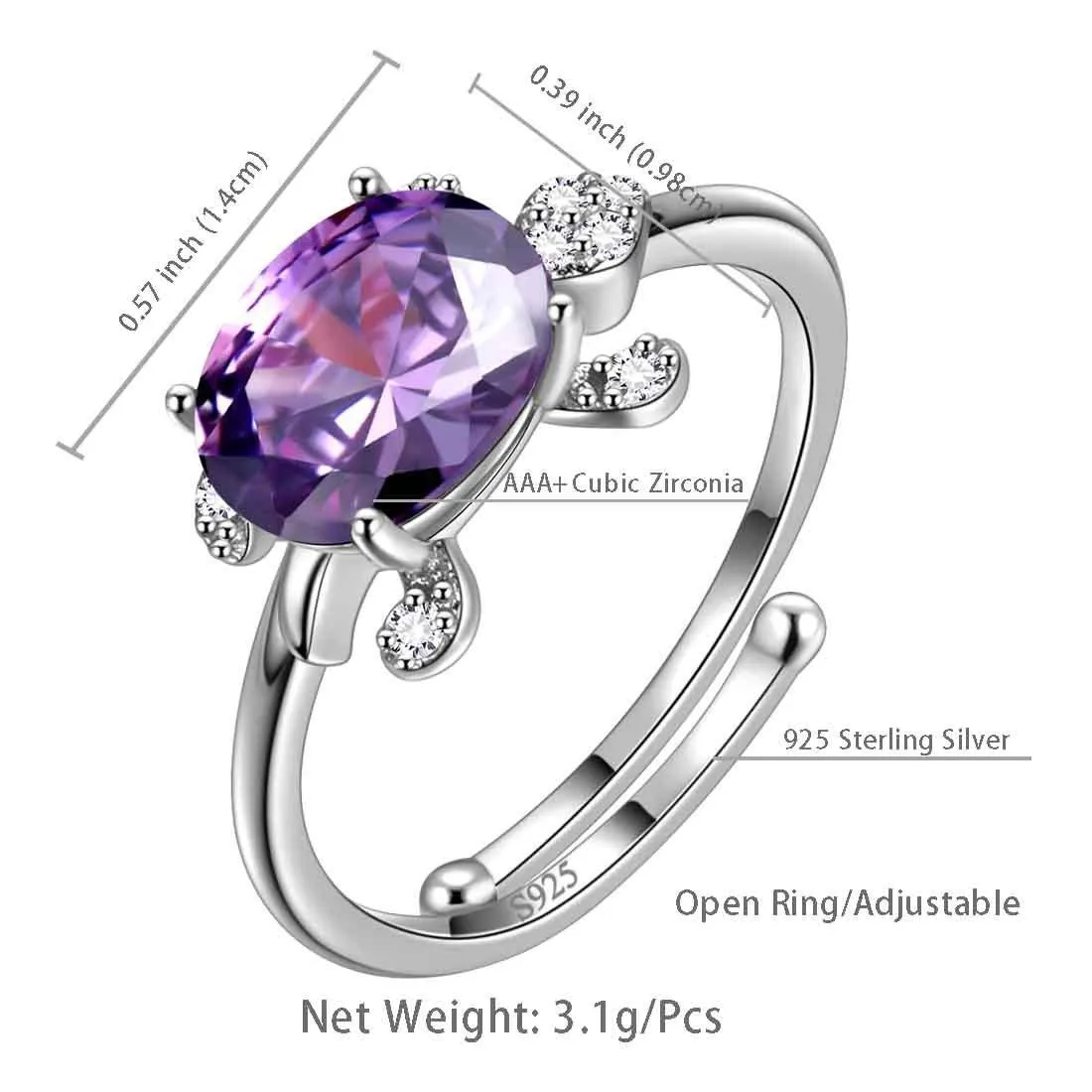 Women Turtle Rings Birthstone Girls Jewelry Birthday Gift Sterling Silver