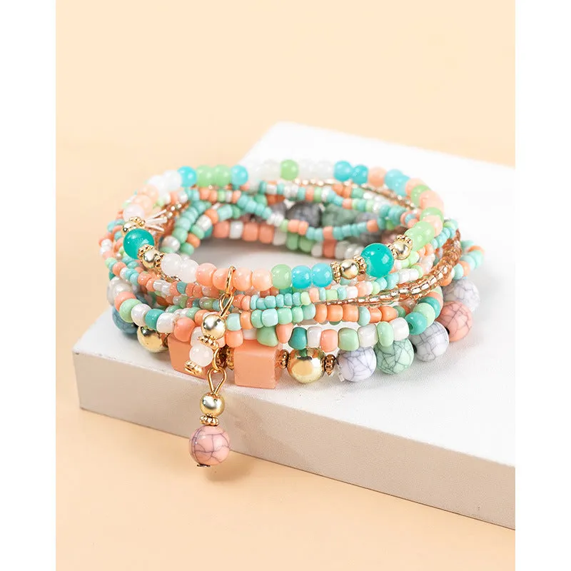 Women's Boho Beads Contrast Stacking Bracelet Set