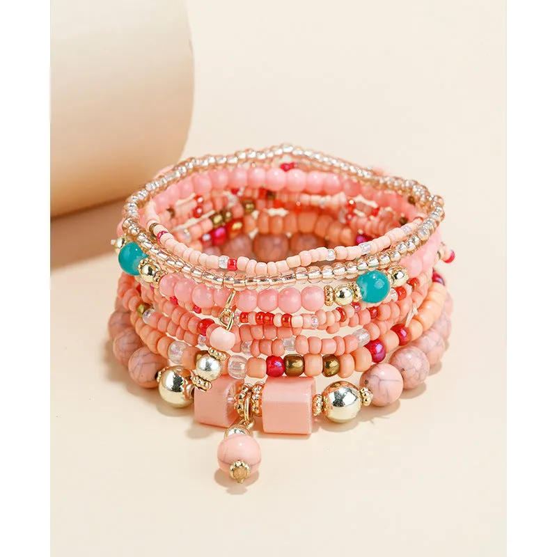 Women's Boho Beads Contrast Stacking Bracelet Set