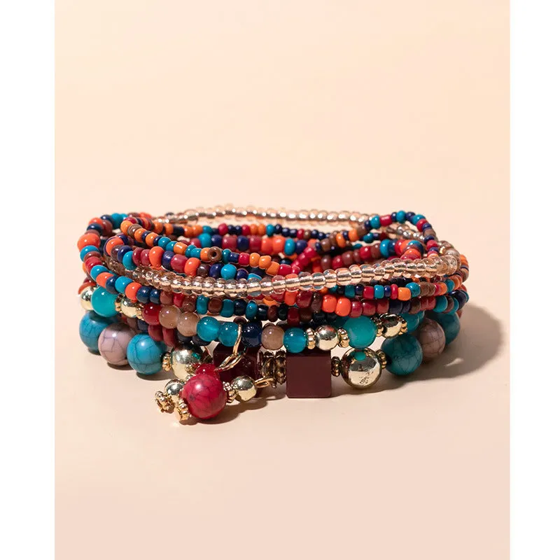 Women's Boho Beads Contrast Stacking Bracelet Set