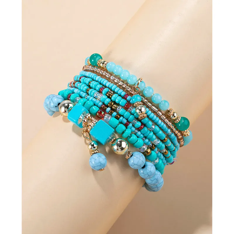 Women's Boho Beads Contrast Stacking Bracelet Set