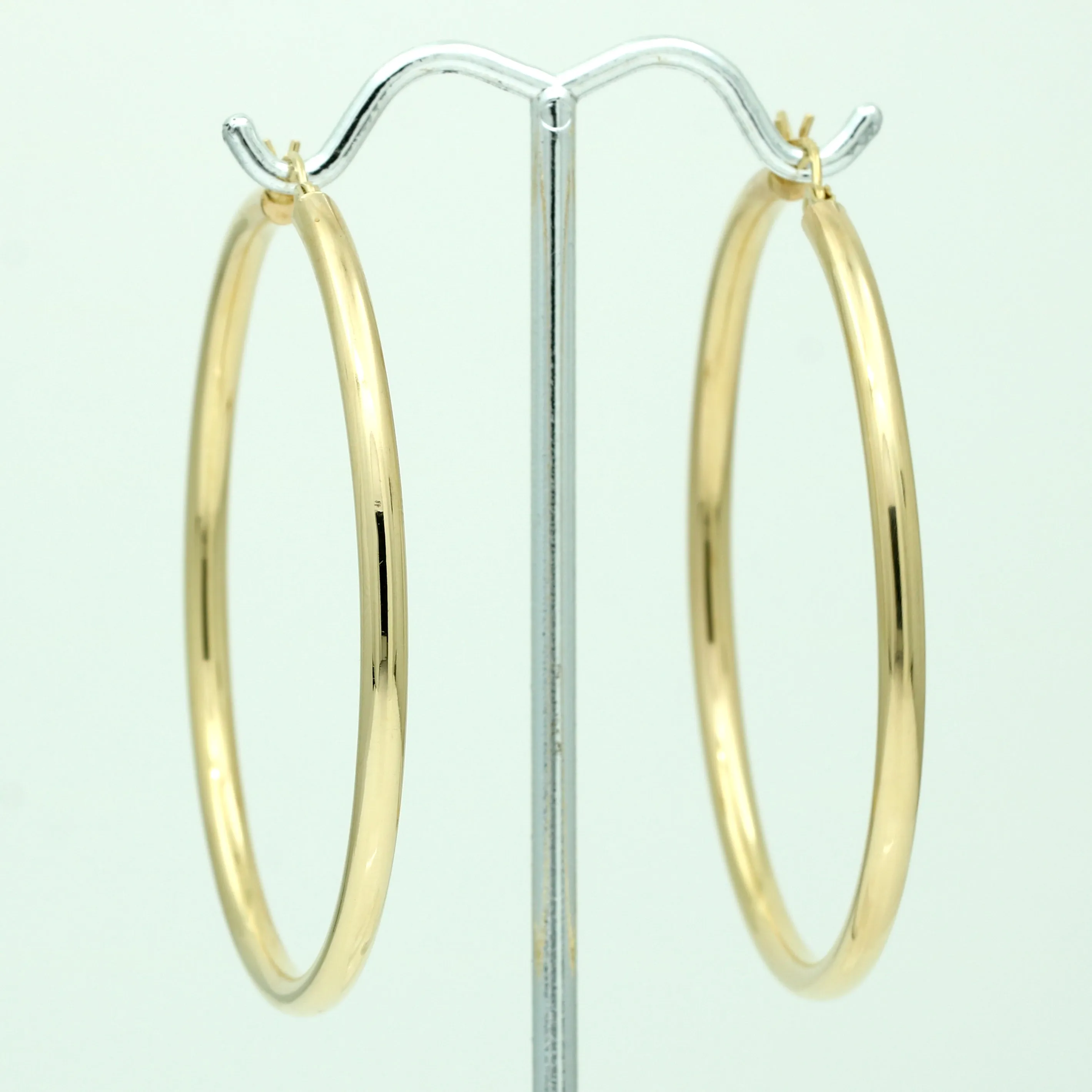 Women's Large 14k Yellow Gold Tube Hoop Statement Earrings - 55mm