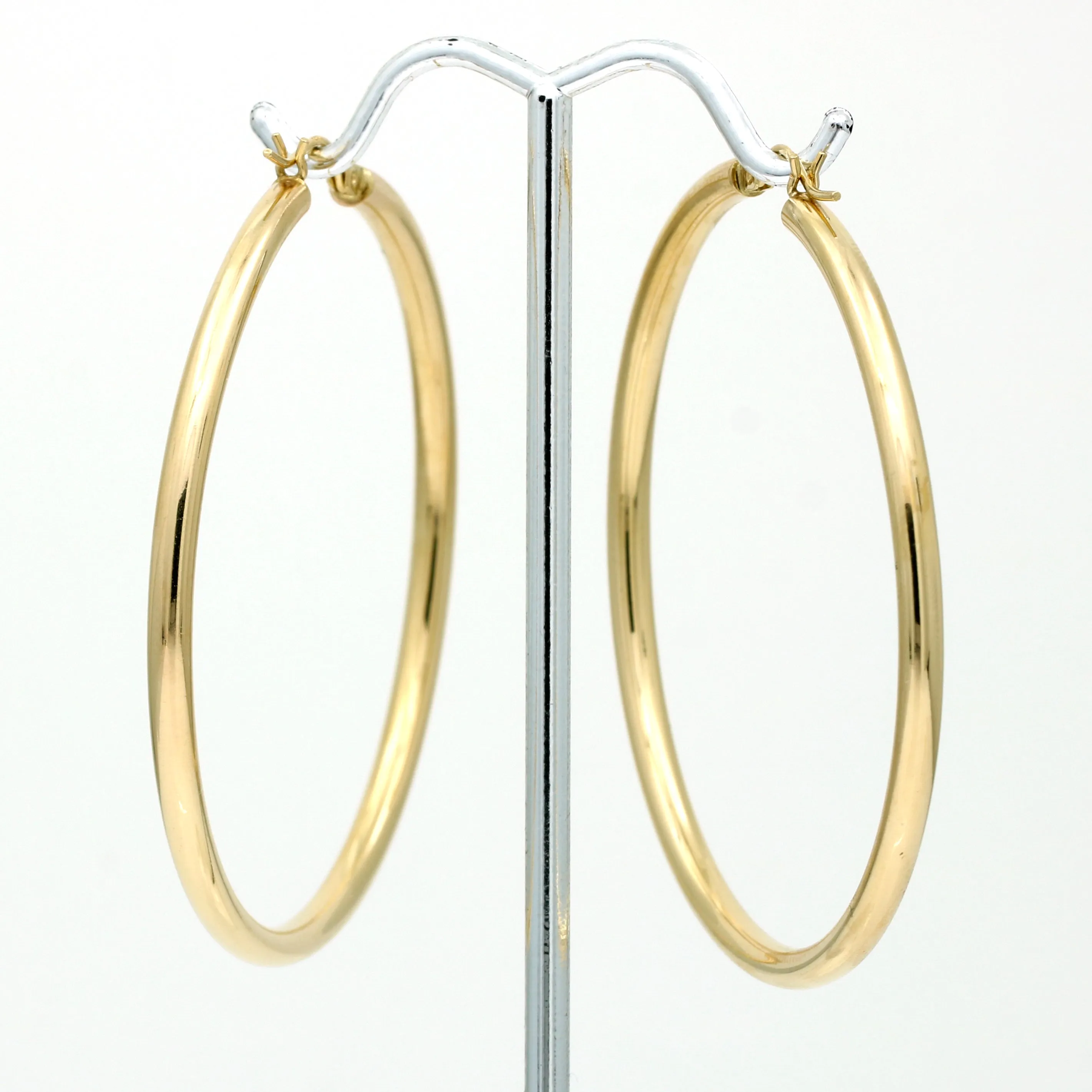 Women's Large 14k Yellow Gold Tube Hoop Statement Earrings - 55mm