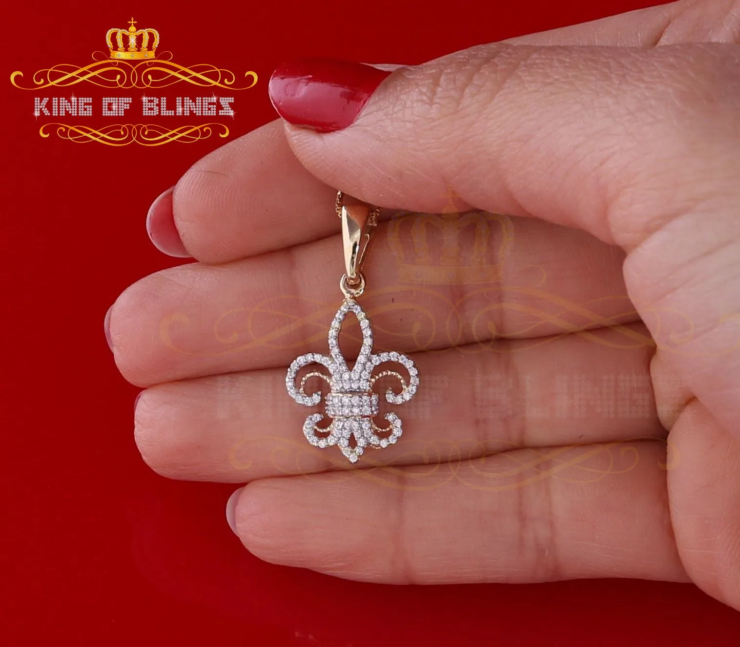 Yellow 925 Sterling Silver Fleur de Lis Pendant with 0.69ct Cubic Zirconia Stone