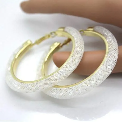 Yellow Chimes Exclusive Crystal-Filled Stylish Base Metal Fashion Hoops Earrings for Women (White)