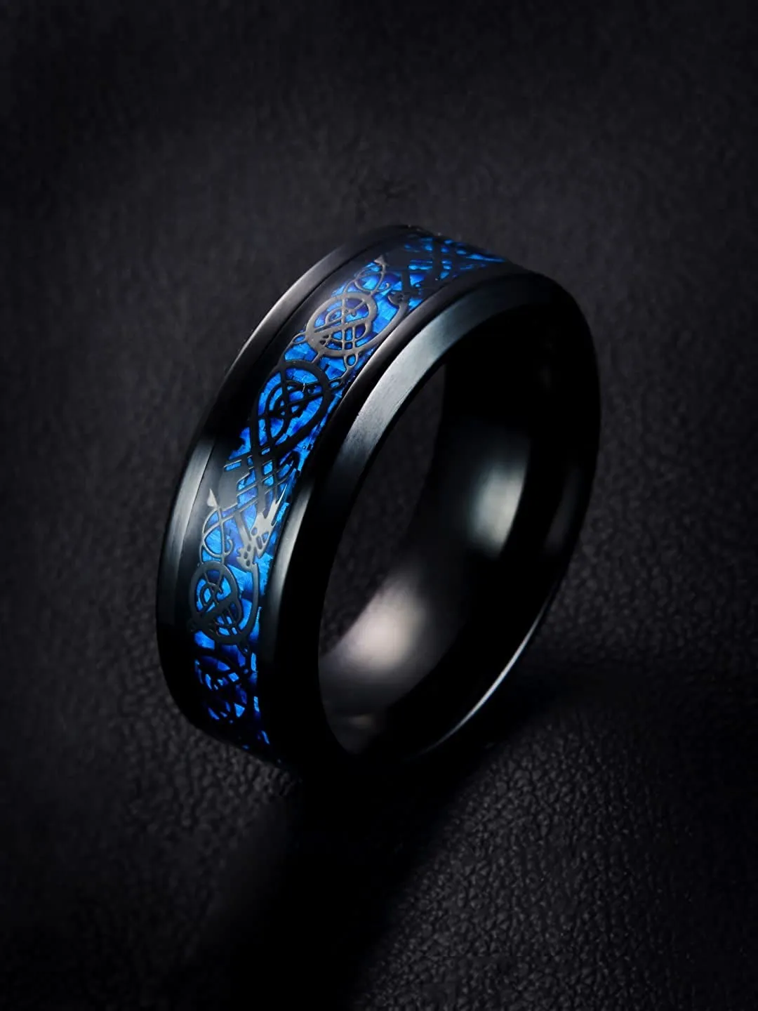 Yellow Chimes Rings for Men |Pack of 2 Combo Rings Stainless Steel Ring and Blue and Black Dual Tone Dragon Celtic Smooth Finish Rings | Ideal Gift For Men and Boys