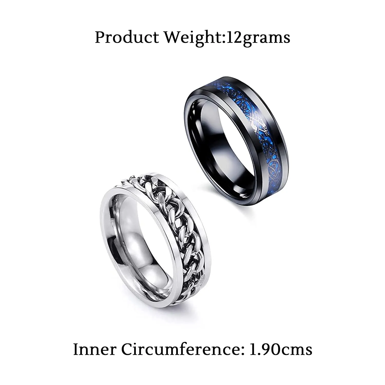 Yellow Chimes Rings for Men |Pack of 2 Combo Rings Stainless Steel Ring and Blue and Black Dual Tone Dragon Celtic Smooth Finish Rings | Ideal Gift For Men and Boys