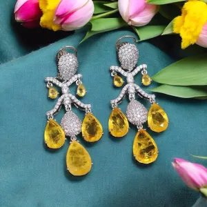 Yellow Wedding CZ Indian Earrings Set For Women